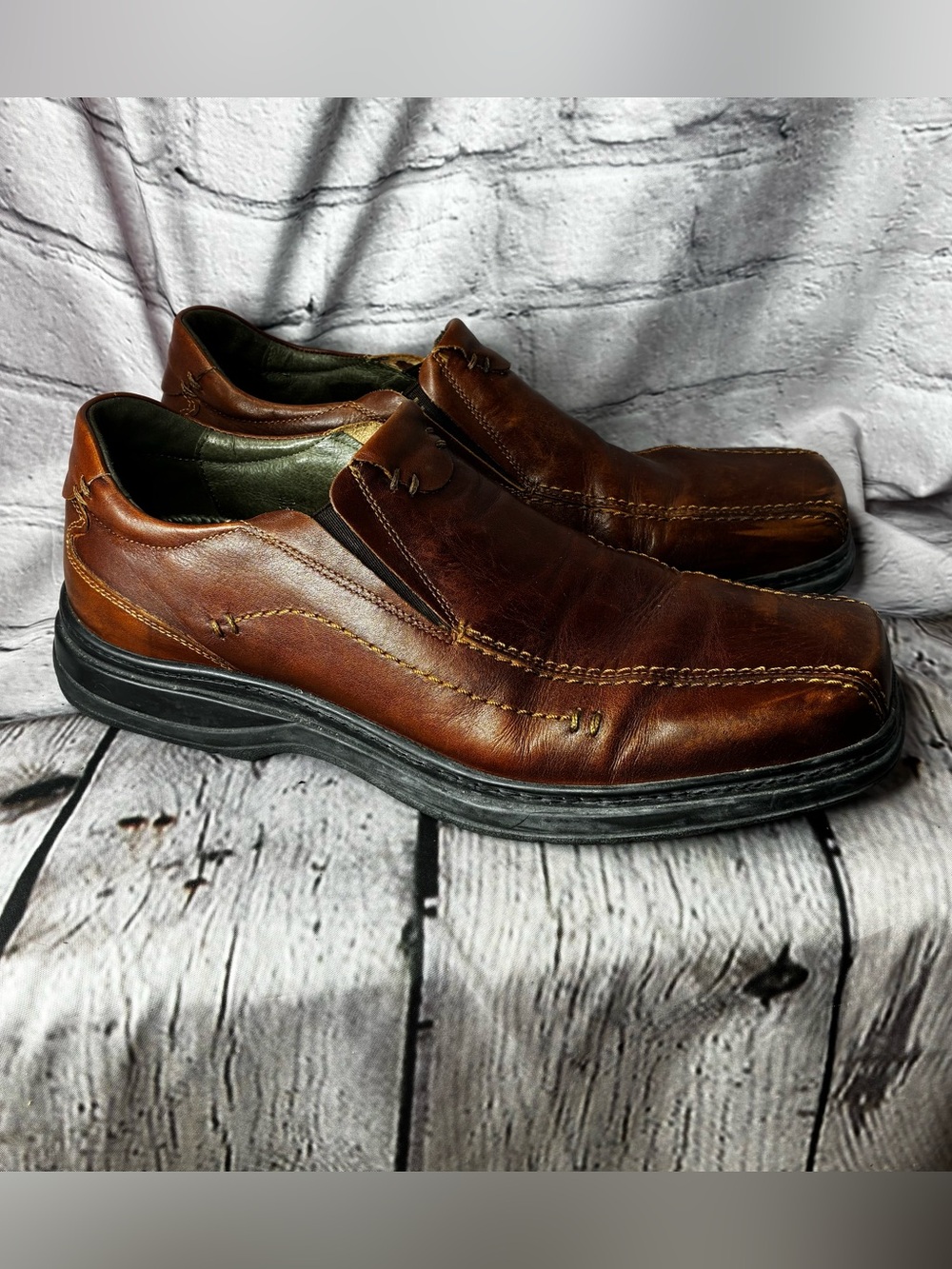 Casual Hipster Corpcore Travel Brown Soft Patina Leather Slip On Loafers Size 43